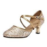 Paillettenschuhe für Damen, Tanzschuhe für Damen, niedriger Absatz, Knöchelriemen, mittelhoher Blockabsatz, geschlossener Zehenbereich, Pumps mit Kreuzriemen, modisch, Pailletten-Leder, spitzer