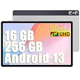 SEBBE Tablet 11 Zoll 2K Screen Android 13 16GB RAM + 256GB ROM + TF 1TB Tablets Octa-Core 2.0 GHz / 2000 * 1200 Pixels / 10000 mAh / 8MP+20MP +2MP Makro / 5G WiFi/Bluetooth 5.0 Metallgehäuse Silbrig