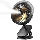 Tragbarer Misitng Ventilator, Clip-On-Ventilator, 8000 mAh, batteriebetriebener Ventilator mit Clip für Schreibtisch, automatisch, oszillierend, 3 Geschwindigkeiten, 2 Nebelmodi mit Fernbedienung,