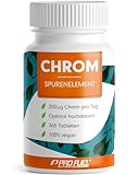 Chrom Tabletten 365x mit 200 mcg Chrom aus Chromium Picolinate - optimal hochdosiert - normaler Blutzuckerspiegel und Makronährstoff-Stoffwechsel – ohne Zusätze - laborgeprüft mit Zertifikat - vegan