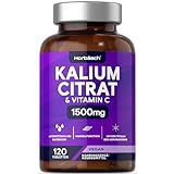 Kaliumcitrat Hochdosiert 1500mg mit 200mg Vitamin C | 120 Potassium Citrate Tabletten | Vegane Kalium Supplement | von Horbaach