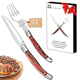 Steakbesteck rostfreier Stahl Holz 12 Stück mit 6 Stück Steakmesser 23 cm und 6 Stück steakgabeln 22 cm