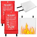 2Stk Löschdecke Küche Feuerlöschdecke Löschdecke für küche 1m x 1m Glasfaser Brandschutzdecke Feuerlöscher für Haushalt Fettbrände Fettbrand Büros Garagen Schweißwerkstätten Auto Einfach Effizient