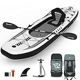 TIGERXBANG Aufblasbares Kajak mit abnehmbarem Sitz, 310x89x20cm SUP Kajak Set inkl. Handpumpe/Aluminiumruder/Rucksack, Kajakboot für Erwachsene/Kinder | für Angeln, Touren
