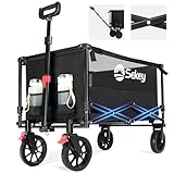 Sekey XXL Bollerwagen Faltbar mit Bremsen 160L 150KG Belastbar, Faltbarer Bollerwagen Geländetauglich, Klappbarer Handwagen Strand Camping Einkaufen, XXL-Sieger 3011, Schwarz