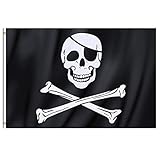 TRIXES Große Piratenflagge Jolly Rodger im Totenkopfdesign mit Ringösen zum Aufhängen 90x150cm für Partys Demos Hausbesetzungen und vieles mehr