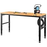 VEVOR Höhenverstellbare Werkbank 155 x 51 x 72-97 cm Spanntisch, 900 kg Gewichtskapazität Arbeitstisch, Braun Klappbare Werkzeugbank aus Kaltgewalzter Stahl, Multifunktionswerktisch für Lager & Büro