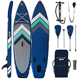 ALPIDEX Stand Up Paddle Set SUP 305 x 76 x 15 cm Belastbar bis 150 kg Aufblasbar Stabil Leicht Komplett Set Tragetasche Paddel Finnen Luftpumpe Leash Repair Kit, Farbe:Blue