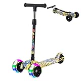 Sklmdrnk Faltbarer Kinderroller, Blinkender 3-Rad-Roller, Rutschfester Jungenroller, leicht, E-Scooter für Kinder, höhenverstellbar 55–76 cm/21,65–29,92 Zoll für Kinder ab 2 Jahren, blinkende,