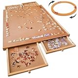 Bits and Pieces - Drehbares 1500-teiliges Puzzlebrett mit Schubladen – das Original Jumbo-Puzzle-Plateau aus Holz mit Basis-Spinner – Deluxe-Puzzle-Organizer und Puzzle-Aufbewahrungssystem