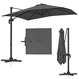 COSTWAY Sonnenschirm rechteckig 250 x 250 cm, großer Ampelschirm mit Kurbel, Gartenschirm neigbar, 360° drehbar, Terrassenschirm, Marktschirm für Garten, Terrasse, Balkon (Grau)