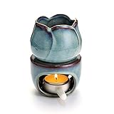 Keramik-Duftlampe für ätherische Öle, Wachsschmelzbrenner mit Kerzenlöffel, dekorativer Aroma-Teelichthalter, Ölbrenner für Wachsschmelzen, Blumenmodell (blau)
