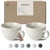 HOMEBERLIN® Design Cappuccino Tassen Set | 200ml | Kaffeetasse aus hochwertigem Steingut | Dickwandige Tasse | Modernes Kaffeetassen Set aus 100% Handfertigung