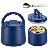 Itslife Thermobehälter für Essen 420ml, Warmhaltebehälter Essen Edelstahl mit Schnallendeckel und Löffel, Thermo Lunchbox Kinder Auslaufsicher, Essensbehälter für Picknick, Schulen und Büros, Blau