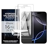 Glcrrpu Displayschutzfolie für iPhone 16 Pro, 16 cm (6,3 Zoll), hochempfindlich, Hydrogel-TPU-Folie, HD, klar, flexibel, selbstheilend, kein gehärtetes Glas, 2 Stück