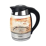 Verda Glas Wasserkocher mit Temperatureinstellung 1,8L 2200W Temperaturwahl 70-100°C, Beleuchtung im Farbwechsel, LED-Beleuchtung, Kalkfilter, Glas, 360°, 100% BPA FREI Trockenaufschutz (SN0618L-3)