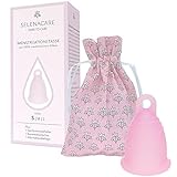 Selenacare Menstruationstasse Premium - waschbarer Periodencup aus medizinischem Silikon - mit Reinigungsbehälter und Aufbewahrungsbeutel aus Baumwolle, Rosa, Größe S (21ml)