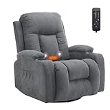 LEADZM Fernsehsessel Relaxsessel mit 360°-Drehung, Elektro-Massagesessel mit Liegefunktion, Massage, Heizung, 2 Seitentaschen und Getränkehalter, TV-Sessel mit Liegeposition
