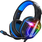 Fachixy「2024 New」FC200 Gaming Headset für PS4/PS5/PC/Xbox/Nintendo Switch, PS4 Kopfhörer mit Kabel und RGB Licht, Stereo Surround Kopfhörer mit Mikrofon, Noise Cancelling Gamer Headphones - BLAU