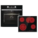 Gorenje Einbaubackofen-Set OptiBake Black Steam Set / 77L / Heißluft/AquaClean/GentleClose & Open/AirFry/Pizzamode 300°C/PerfectGrill/Glaskeramik-Kochfeld/schwarz
