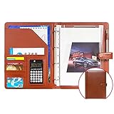Ordner-Organizer, Padfolio, Notizblock, 4-Ring-Portfolio, Ordner aus PU-Leder, for Geschäftsinterviews, Lebensläufe, Dokumente mit Quittungshülle und Kartenhalter(Brown,12 bit calculator)