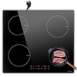NOXTON Domino Induktionskochfeld 60cm, 3500W, 220-240V Autarkes Induktionskochfeld 4 Platten Einbau mit Stecker, Touch-Bedienung, 9 Heizstufen, 1-99Min Timer, Kindersicherung, Automatische Abschaltung