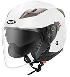 YEMA Jethelme Rollerhelm Sturzhelm Chopper Helm YM-627 Motorradhelm ECE mit Doppelvisier Sonnenblende für Damen Herren Erwachsene-Weiß-XL