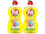 PRIL Kraft Gel Zitrone (2x 450 ml), Handgeschirrspülmittel mit höchster Fettlösekraft, für sauberes Geschirr auch in kaltem Wasser, frischer Zitronenduft