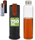 Cosumy Trinkflasche aus Glas mit Filztasche 750ml - Auslaufsicher - Kohlensäure Geeignet - Spülmaschinenfest (Anthrazit)