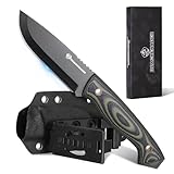 DRACHENADER AQUILA-X Outdoor Messer Survival, Gürtelmesser D2 Edelstahl mit Kydex-Scheide quer, 10,7 cm Klingenlänge, Full Tang, Klinge Schwarz + G10 Griff Grün