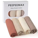 Peepeemax Mulltücher Baby Spucktücher 50x25cm, 4er-Pack 100% Baumwolle Spucktücher Baby für Jungen und Mädchen, Weich, Atmungsaktiv und Extrem Saugfähig Musselin Tuch für Baby, Neutral Braun