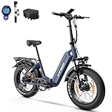 ttgo E Bike Klapprad, 20 Zoll Elektrofahrrad für Herren mit 36V 25AH Abnehmbarem Akku, 4.0 Fat-Tire Mountain Ebike mit 250W Motor und Drehmomentaufnehmer Reichweite 100-120KM, F6 (Blau)