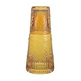 elle decor Nachttisch-Wasserkaraffe mit Becher-Set, Vintage-Design, Krug und passendes Trinkglas, dient auch als Deckel, 935 ml Krug für Gästezimmer, Büro oder Geschenk, 10,2 x 21,6 cm (Bernstein)