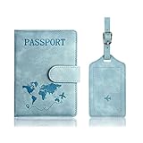 Reisepasshülle und Kofferanhänger Set, Kunstleder Passport Cover mit Koffer Anhänger, Hülle Reisepass mit RFID-Blocker für Reisepass Hülle für Damen Herren,für Kreditkarten Ausweis und Reisedokumente