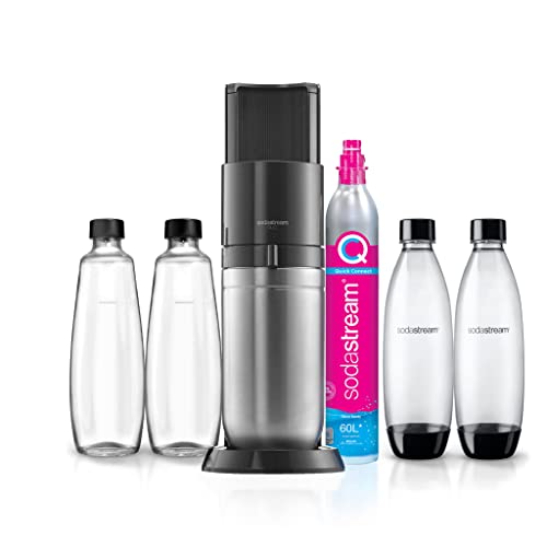 SodaStream Wassersprudler DUO mit CO2-Zylinder, 2x 1L Glasflasche und 2x 1L spülmaschinenfeste Kunststoff-Flasche, Höhe: 44cm, Farbe: Titan, 29x25.6x44.4