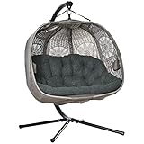 Outsunny Hängesessel mit Gestell, Eiförmiger Hängeschaukel mit abnehmbarem waschbarem Kissen, Hängematte für 2 Personen, Schaukelsessel Indoor Outdoor, Sand+Schwarz