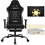 WOLTU Massage Gaming Stuhl, Ergonomischer Bürostuhl Racing Sessel Design, Kopfstütze, Lendenmassage, Fußstütze, Drehstuhl mit Rollen, 150 kg Tragfähigkeit, Tech-Stoff, Schwarz+Grau