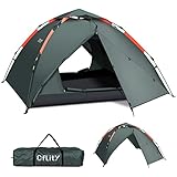 Cflity Camping Zelt, 3 Personen Instant Pop Up Wasserdicht DREI Schicht Automatische Kuppelzelt, Große 4 Jahreszeiten, Backpacking mit Rain-Fly 2 Erweiterbare Veranda für Camping (Grün)