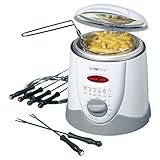 Clatronic® 2in1 Fondue-Fritteuse inkl. 6 Fonduegabeln | Fondue für Schokofondue & Käsefondue | Fritteuse für 1 Liter Öl/Fett | Bedienfeld mit Kontrolldisplay | Cool-Touch-Gehäuse | 840 Watt | FFR 2916