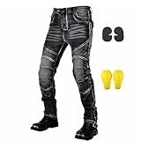 GEBIN Motorradhose Herren, Motorrad Jeans Herren mit Protektoren, Aramidfaser Jeans Herren Motorrad, Motorrad Hose mit Oberschenkeltaschen (Black,L), MTO01