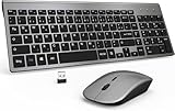 Tastatur Maus Set Kabellos - USB QWERTZ Funk Tastatur Klein Maus Ultradünne Leise Ergonomisch Tastatur für Computer/PC/Laptop/Smart TV/Windows (Schwarz Gray, Medium)