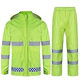 Oralidera Herren Regenanzug mit Kapuze Reflektierender Winddicht Regenjacke und Regenhose Wasserdichter Arbeitskleidung Jacke und Hose Set für Herren, Grün, L