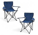Camping Klappstuhl mit Getränkehalter 2er Set - blau - Campingstuhl klappbar mit Tragetasche - Stuhl faltbar für Festival Freizeit Garten Angler Sessel Belastbarkeit bis 100 kg