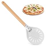 Perforierte Pizza Peel, Aluminium Pizzaschaufel 7 Zoll, Pizzaheber, Pizzaschaufel aus Aluminium mit Holzgriff, für hausgemachte Pizza Brot Bäcker