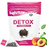 LULUTOX Detox Tee – Kräutermischung mit Löwenzahn, Ginseng und Ingwer – unterstützt ein gesundes Gewicht, eine gesunde Verdauung – Vegan, ganz natürlich, abführmittelfrei – Pfirsich-Aroma (28 Stk.)