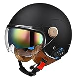Motorradhelm mit Bluetooth Herren Damen ECE-zertifizierter Motorrad Jethelme Integrierter Bluetooth-Helm mit Anti-Fog-Doppelspiegel Rollerhelm Scooterhelm L,L