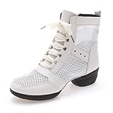 Damen Standardtanzschuhe Schnürstiefeletten Mordern Leder Jazz Tanzschuhe Geteilte Sohle Für Frauen Mädchen,Weiß,35 EU