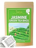 TeeLux Jasmin Grüner Tee Beutel 100 Stück, Vegan, Natürlicher Jasmintee mit Herrlichem Aroma, Duftender Grüner Tee mit Jasminblüten