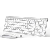 Tastatur Maus Set Kabellos, iClever Kabellose Tastatur und Maus, Wiederaufladbare, Deutsche QWERTZ Layout Funktastatur für Computer/Desktop/PC/Laptop/Windows 10/8/7, Weiß und Silber