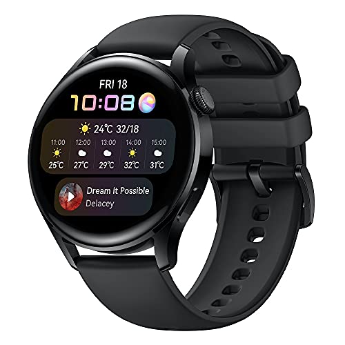 HUAWEI WATCH 3 - 4G Smartwatch, 1.43'' AMOLED Display, eSIM Telefonie, 3 Tage Akkulaufzeit, 24/7 SpO2 & Herzfrequenzmessung, GPS, 5ATM, 30 Monate Garantie, schwarzes Fluorelastomerarmband